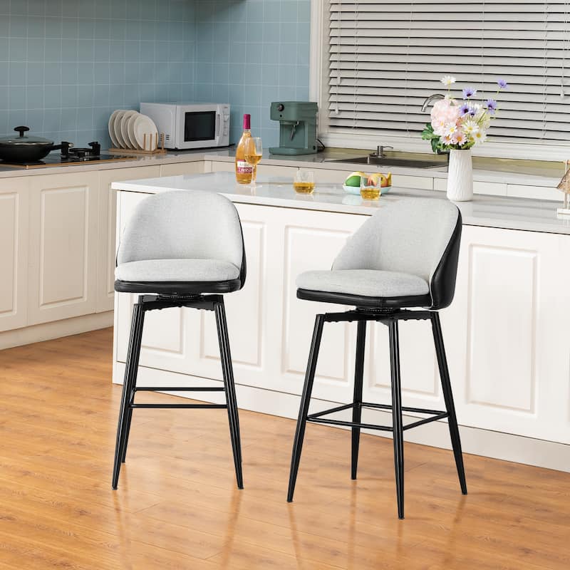 Glitzhome Modern Faux Leather Mixed Chenille Upholstered Swivel High Bar Stools