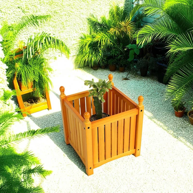Wood Outdoor Square Wooden Flower and Herb Pot for Garden, Porch and Patio - Teak