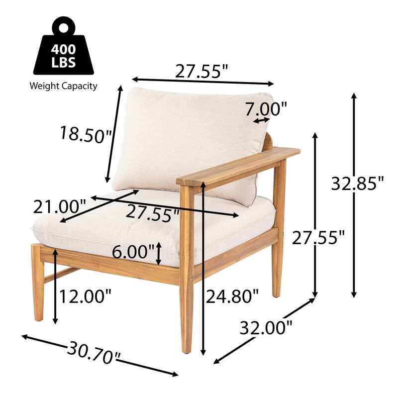 Roomfitters Terassi Outdoor Sectional Sofa L-Shape Solid Acacia Wood Modular Seating, Light Teak Beige