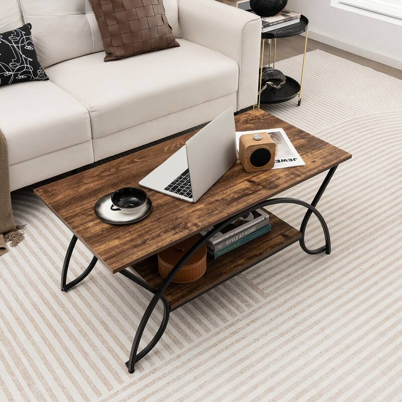 Costway 2-Tier Industrial Coffee Table Rectangular Cocktail Table with - See Details