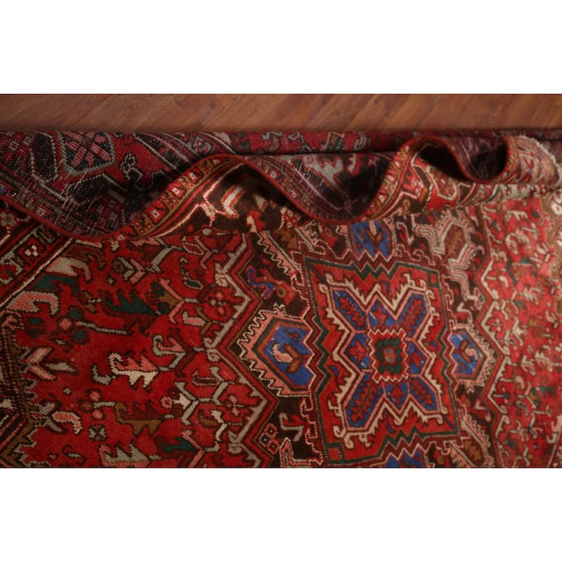 Geometric Heriz Persian Vintage Area Rug Hand-Knotted Red Wool Carpet - 7'5"x 10'9"