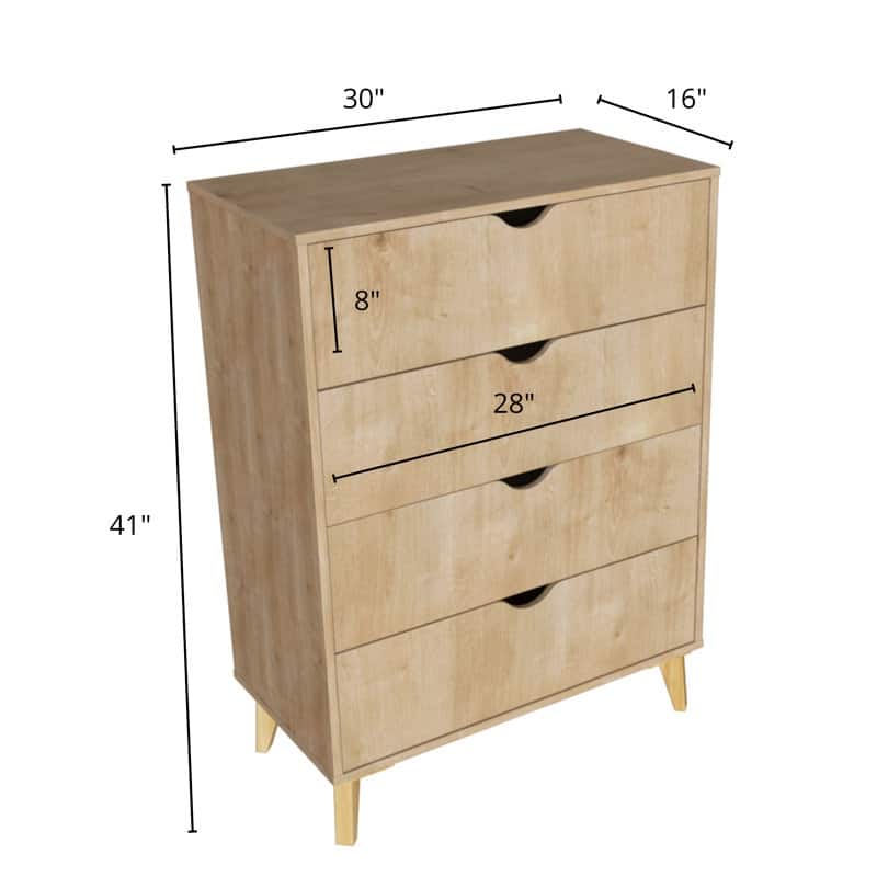 Mid Century Modern Tall 4-Drawer Dresser