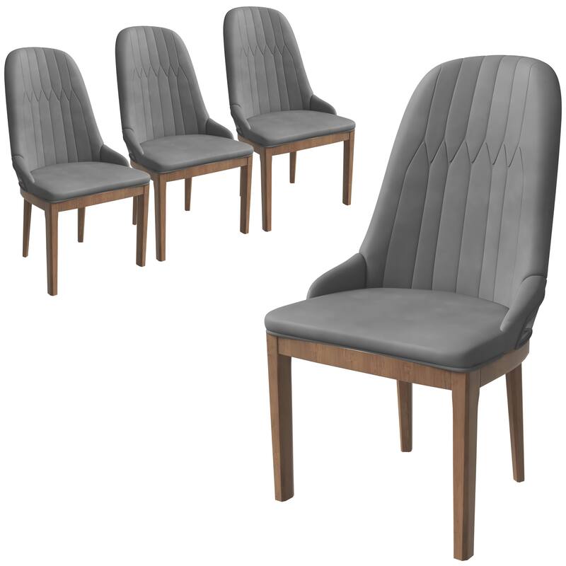 Leather Dining Chair with Rubberwood Legs Set of 2 Side Charis Sleek Diamond Stitching Back