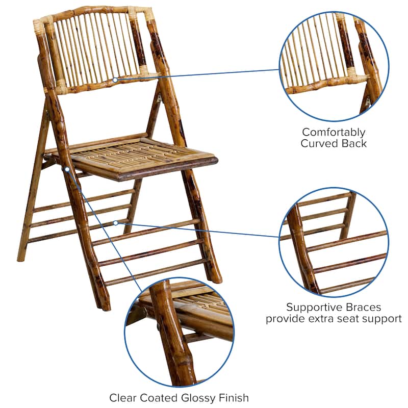 Bamboo Wood Folding Dining Chairs for Formal Events (Set of 4)
