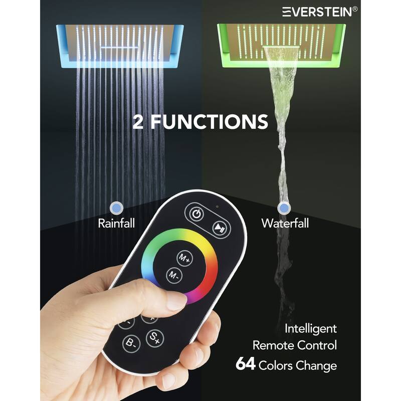 Digital Thermostatic Shower Set with Remote-Control LED Lights, Rainfall/Waterfall Combo and Massaging Jets
