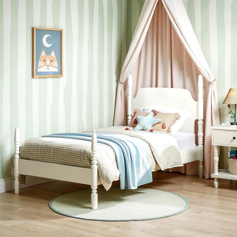Walker Edison Easy Assembly Solid Wood Twin Bed with Wood-Turning Detail
