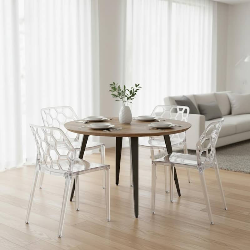 Dynamic Modern Transparent Honeycomb Cut Out Lucite Stackable Dining Chair for Home Dining Rooms Patio Commercial Event Seating