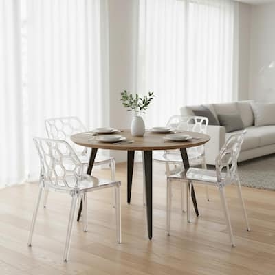Dynamic Modern Transparent Honeycomb Cut Out Lucite Stackable Dining Chair for Home Dining Rooms Patio Commercial Event Seating