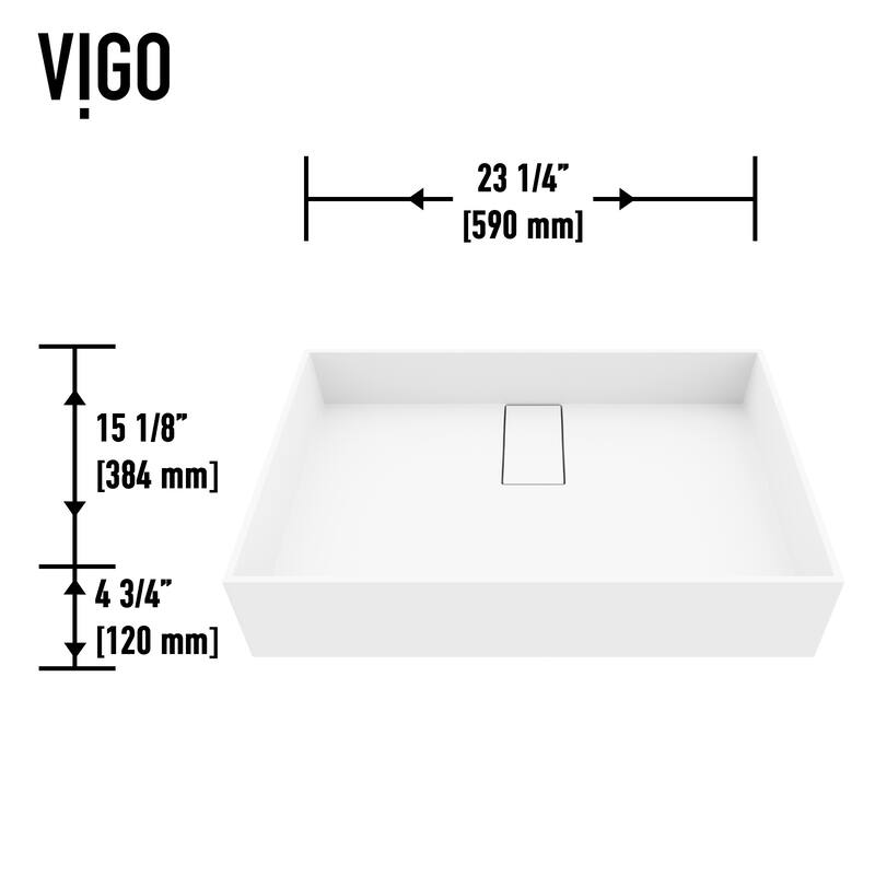 VIGO Bryant 23"L x 15"W x 5"H Matte Stone Rectangular Bathroom Vessel Sink