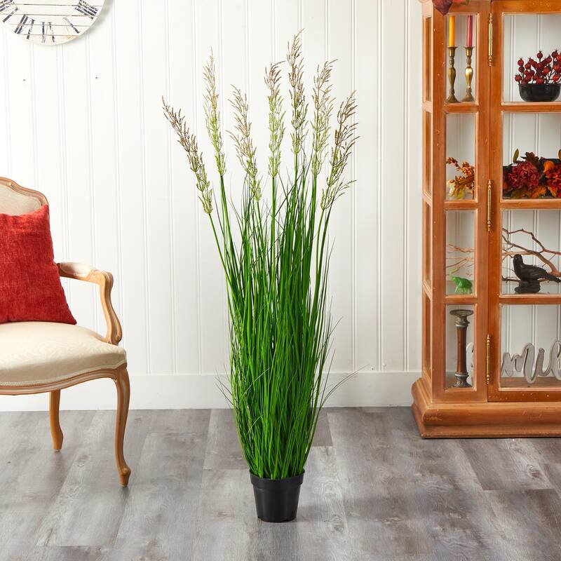 Artificial Plume Grass Plant 4.5Ft Indoor Outdoor Decor - Green