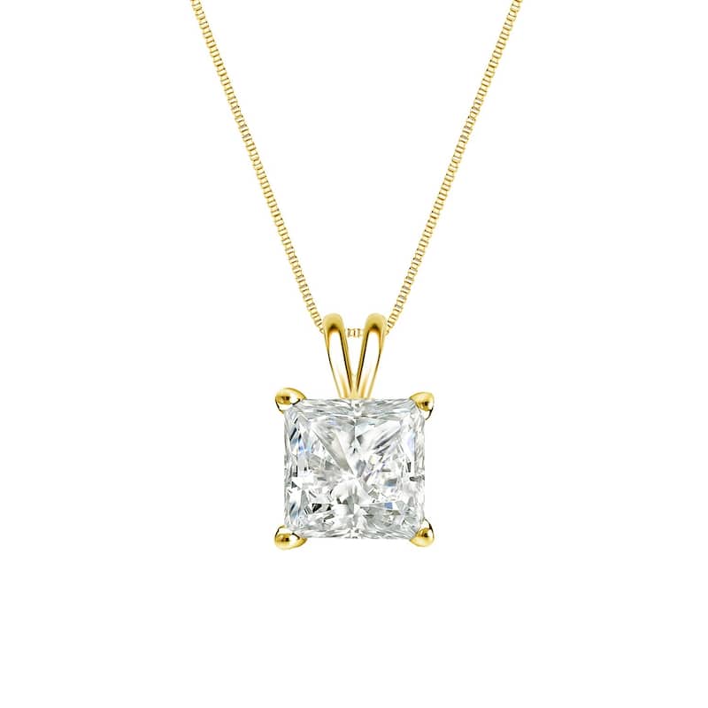 Auriya 14k Gold 1/3ctw Princess-cut Solitaire Diamond Necklace (I-J, SI2-SI3) - Yellow