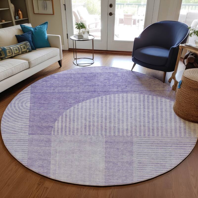 Machine Washable Indoor/ Outdoor Chantille Modern Deco Rug - Lavender - 8' x 8'