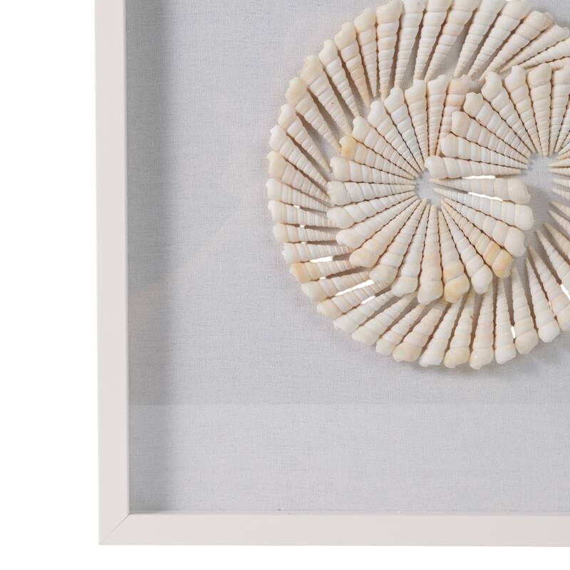 Shell Wood Frame Wall Art Coastal Spiral Design (Set of 2) - 20" Ivory