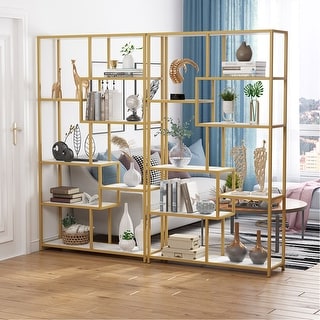 Bookshelf Bookcase, Gold 8-Open Shelf Etagere Bookcase with Faux Marble