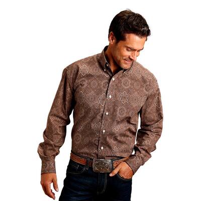 Stetson Western Shirt Mens L/S Medallion Brown 11-001-0526-1055 BR