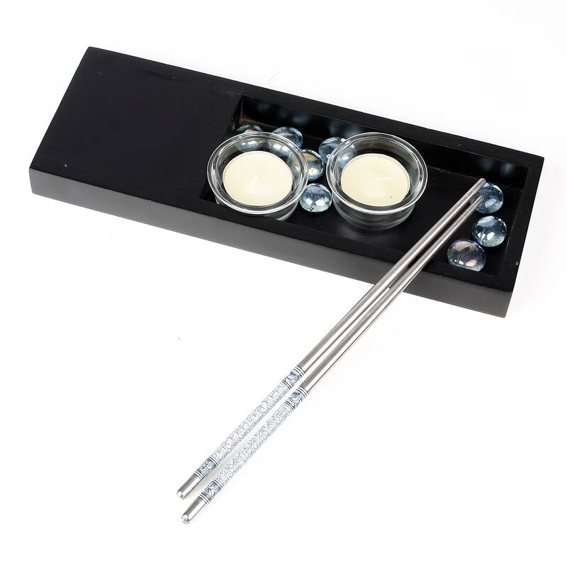 8.9" Length Gray Vine Pattern Stainless Steel Chopsticks Pair - Siver Tone, Gray