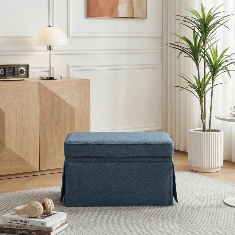 Rectangle Chenille Upholstered Storage Ottoman