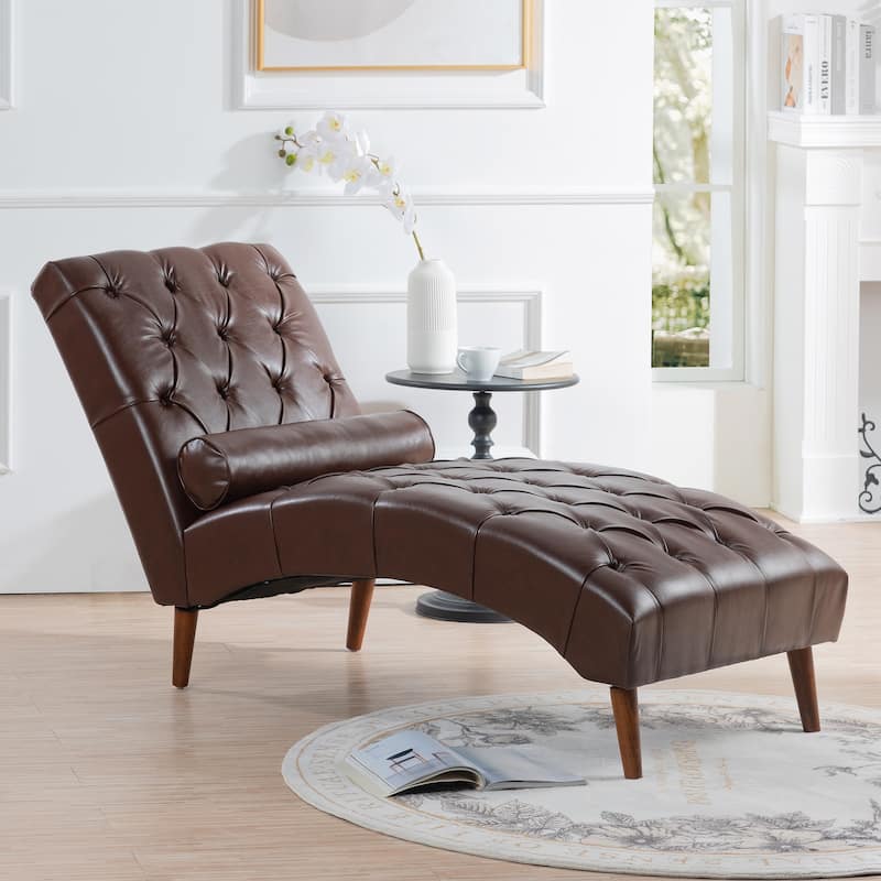25.39" PU Upholstered Buttons Tufted Chaise Lounge Chair - Dark Brown