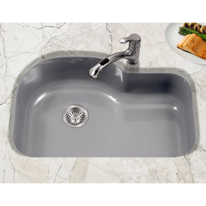 Houzer Porcela 31-1/4" Single Basin Undermount Porcelain Enameled
