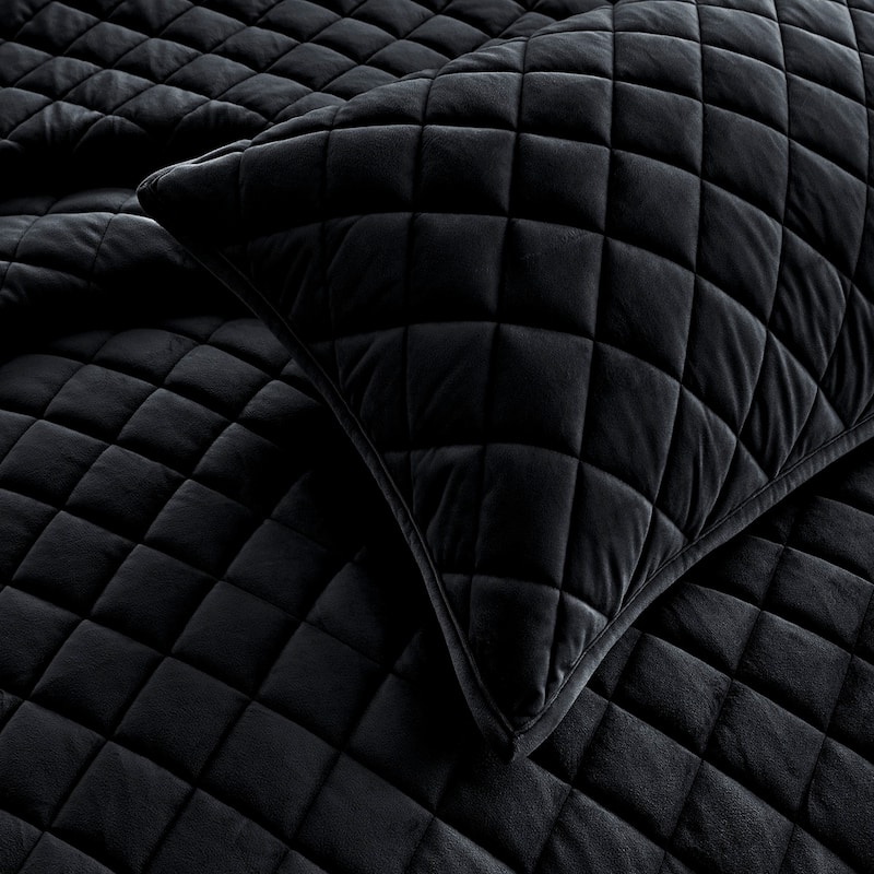 Pointehaven Heavy-Weight Oversized Diamond Design Velvet Quilt Sets