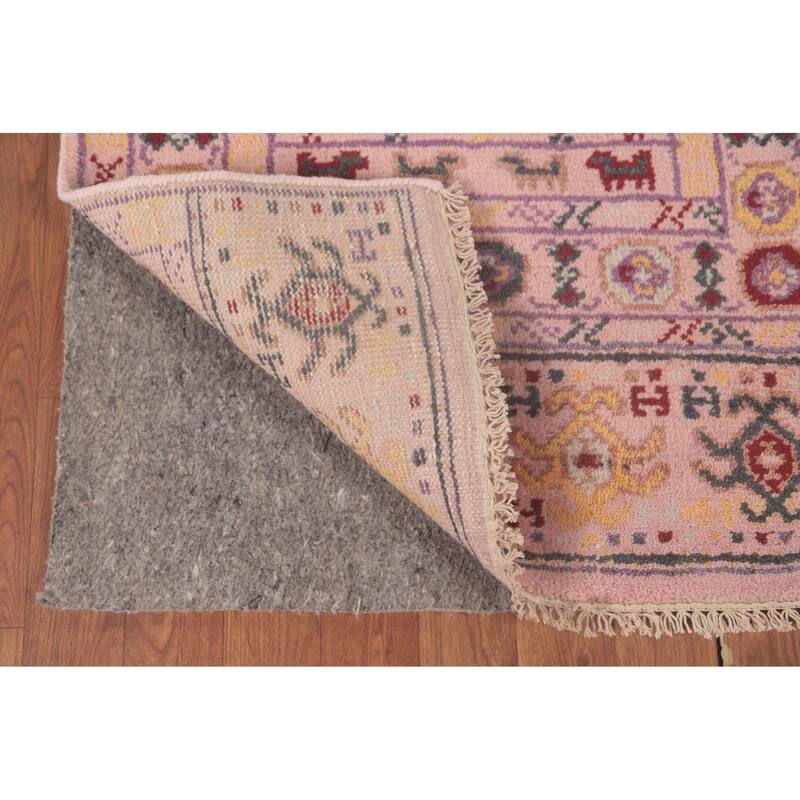 Tribal Pink Geometric Khotan Oriental Runner Rug Handmade Wool Carpet - 2'5"x 9'11"