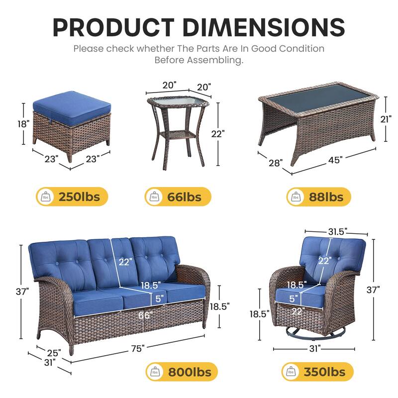 Gymojoy Outdoor Wicker Patio Furniture Set, 5" Thick Cushioned Rattan Set with Swivel Chairs & Coffee Table