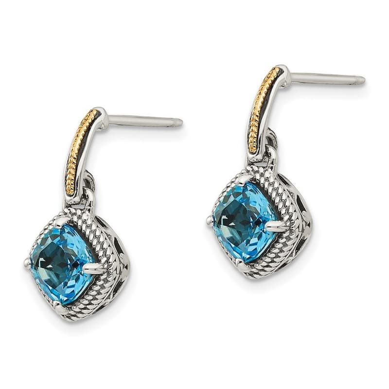 Curata 925 Sterling Silver Dangle With 14k Light Swiss Blue Topaz Post Earrings 18x10mm