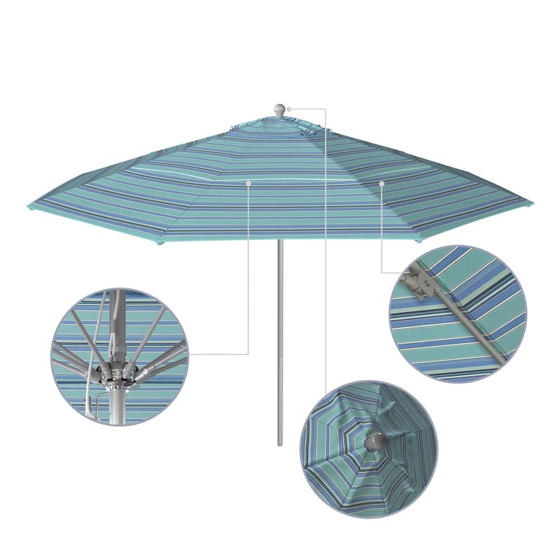 California Umbrella 11' Venture Series Patio Umbrella, Silver Aluminum Pole Fiberglass Ribs Pulley Lift Sunbrella