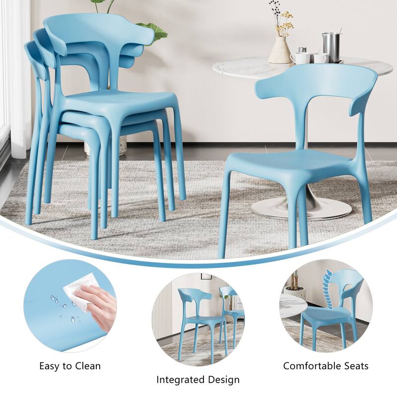 Javlergo 4-Pack Stackable Plastic Chairs for Indoor & Outdoor Use 250lb Capacity Horn Back Design Patio Dining Chairs