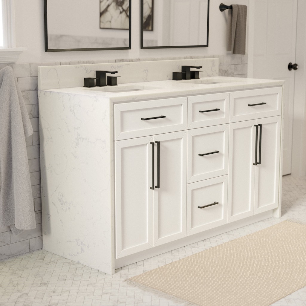 KitchenBathCollection Palisade 60" Double Waterfall Vanity with Engineered Marble Top