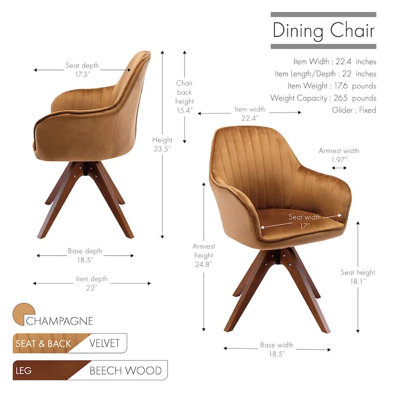 Porthos Home Oana Velvet/ Beechwood Swivel Dining Chair