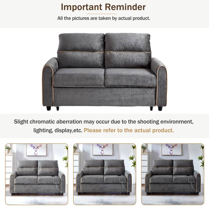 GDFStudio - 58" Chenille Convertible Sleeper Sofa with USB