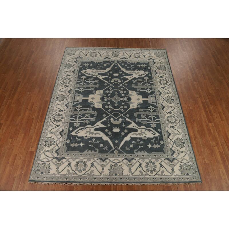 Blue Oushak Indian Area Rug Handmade Wool Carpet - 7'11" x 10'0"