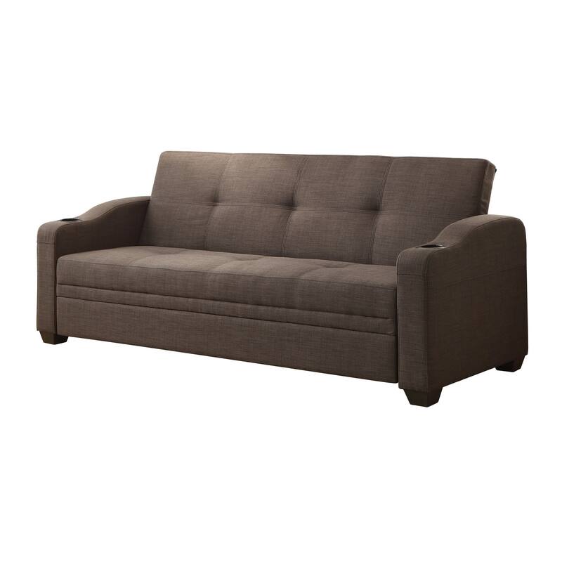 Ferry 83 Inch Lounger Sofa Bed, Tufted Brown Gray Polyester, Solid Wood