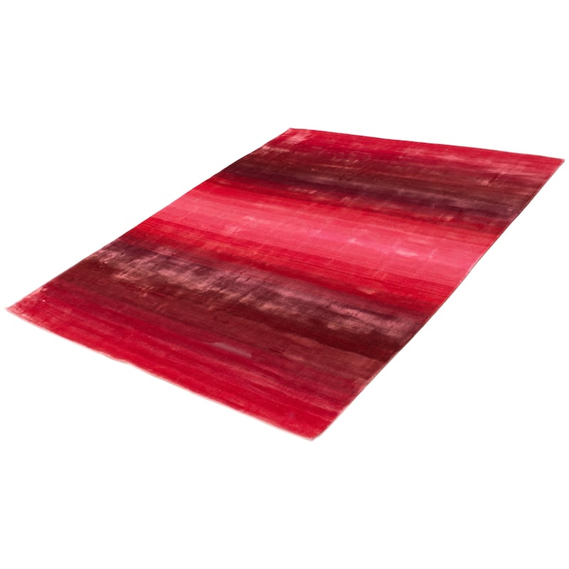 ECARPETGALLERY Hand Loomed Shimmer Red Viscose Rug - 7'11 x 9'9