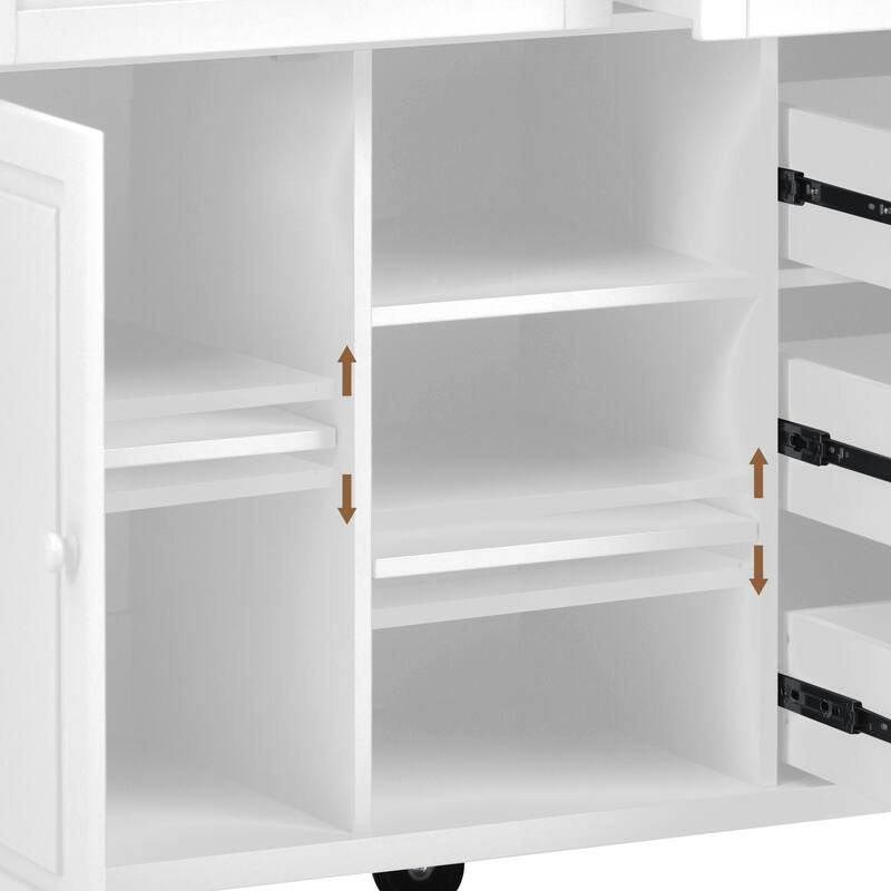 Rolling Kitchen Island Cart with Rubber Wood Top, 5 Drawers, Storage Cabinet & Adjustable Shelves - 53" Black