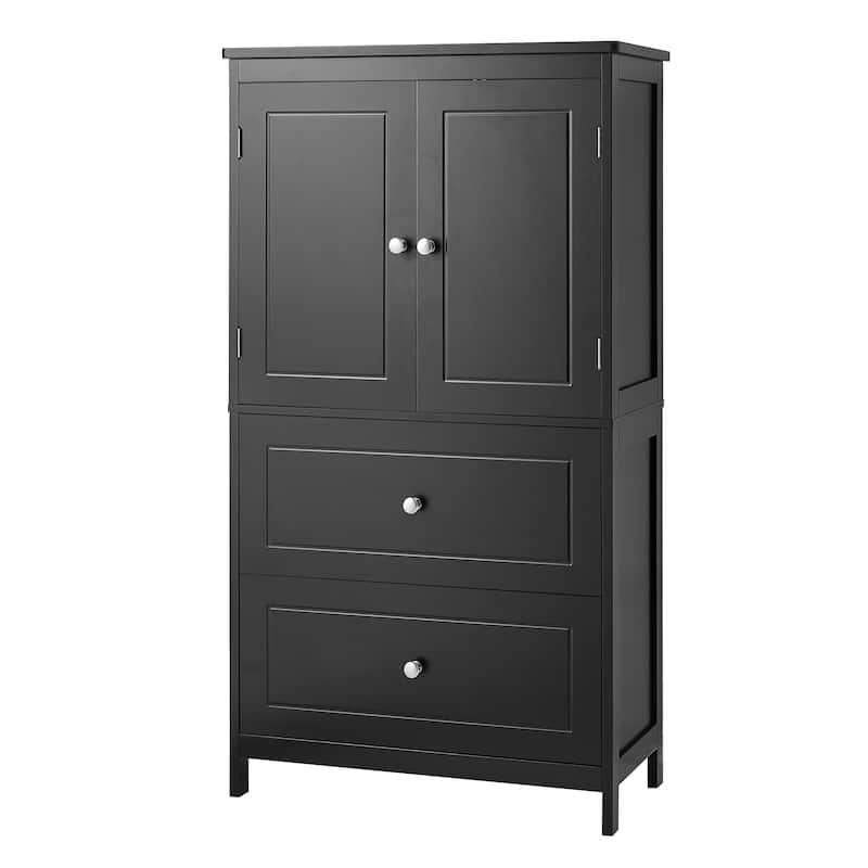 Freestanding Cabinet Floor Storage Cabinet with 2 Doors, Drawers and Adjustable Shelf for Bathroom Kitchen Office Living Room