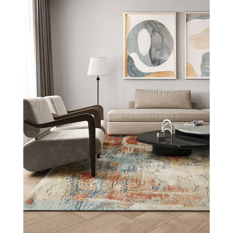 Infinity Handmade Wool/Nylon in Ivory/Blue/Terracotta Area Rug