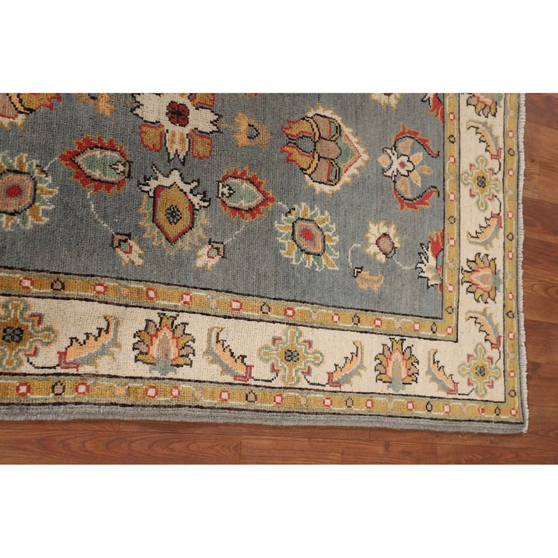 Floral Gray Oushak Accent Rug Handmade Wool Carpet - 3'2" x 4'11"