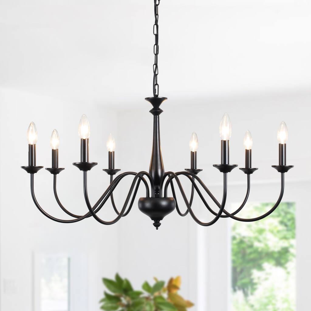 35.04" Wide 8-Light Traditional Industrial Chandelier, Candle Style Chandelier for Living Room Kitchen Island Dining Foyer
