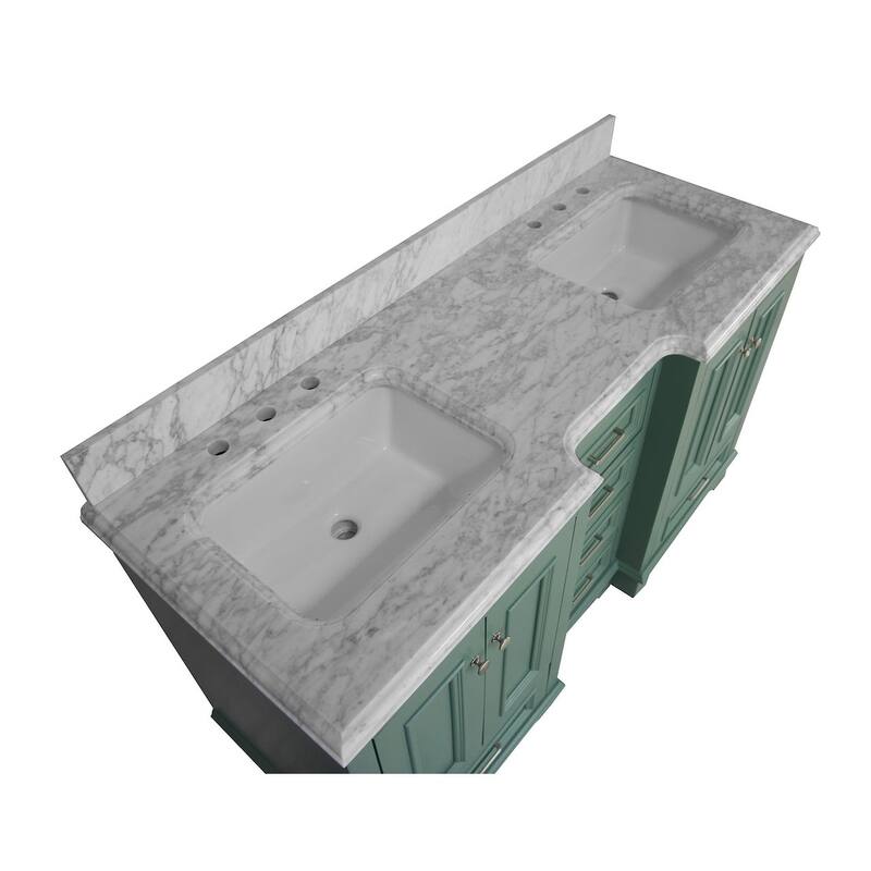 KitchenBathCollection Nantucket 60" Double Bathroom Vanity with Carrara Marble Top