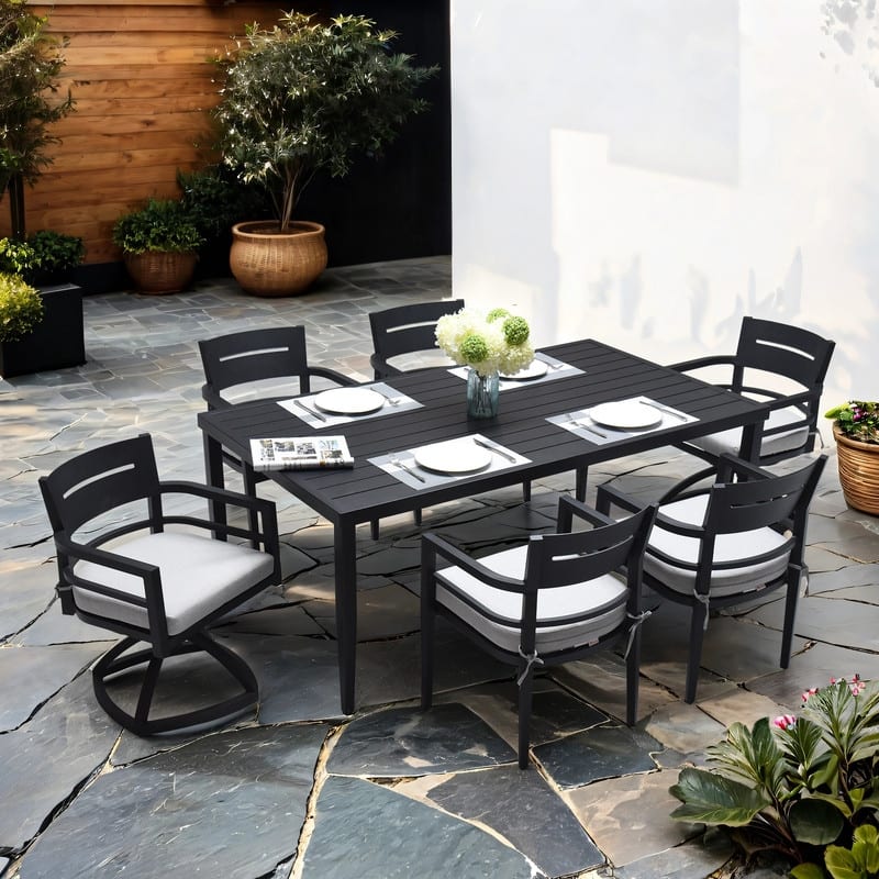7-Piece Outdoor Patio Aluminum Furniture including 4 Dining Chairs & 2 Swivel Rockers