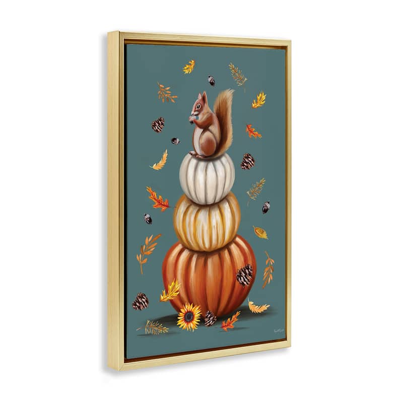 Stupell Squirrel Atop Pumpkin Stack Framed Floater Canvas Wall Art Design By Elizabeth Tyndall