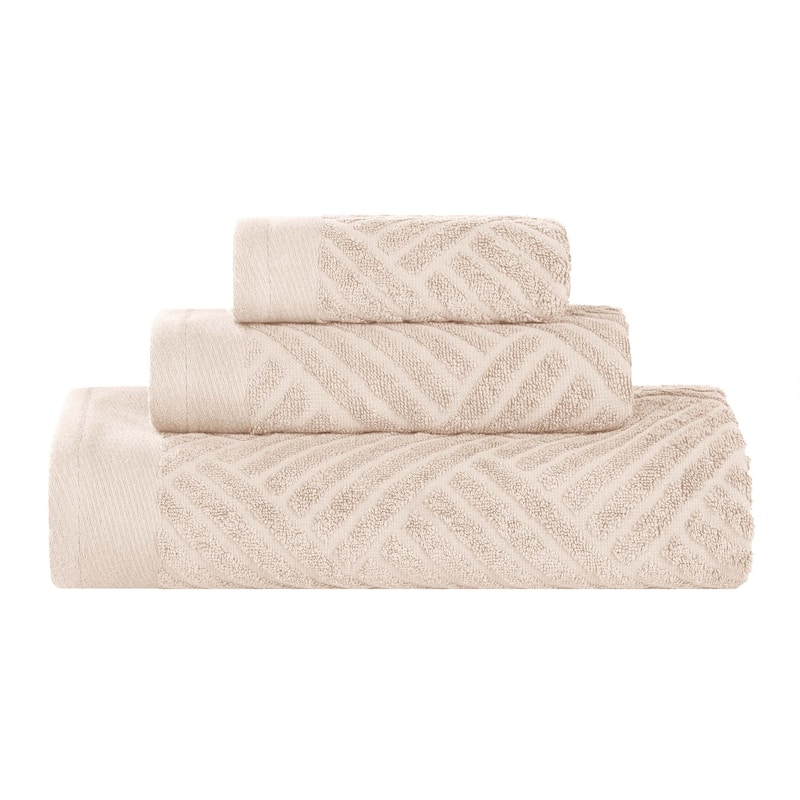 Superior Basketweave Egyptian Cotton Jacquard 3 Piece Assorted Towel Set