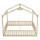 preview thumbnail 9 of 8, Natural Double Twin Pine Wood House Floor Bed with Guardrails