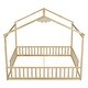 preview thumbnail 9 of 8, Natural Double Twin Size Pine Wood House Floor Bed with Fence, Guardrails, without door for Bedroom
