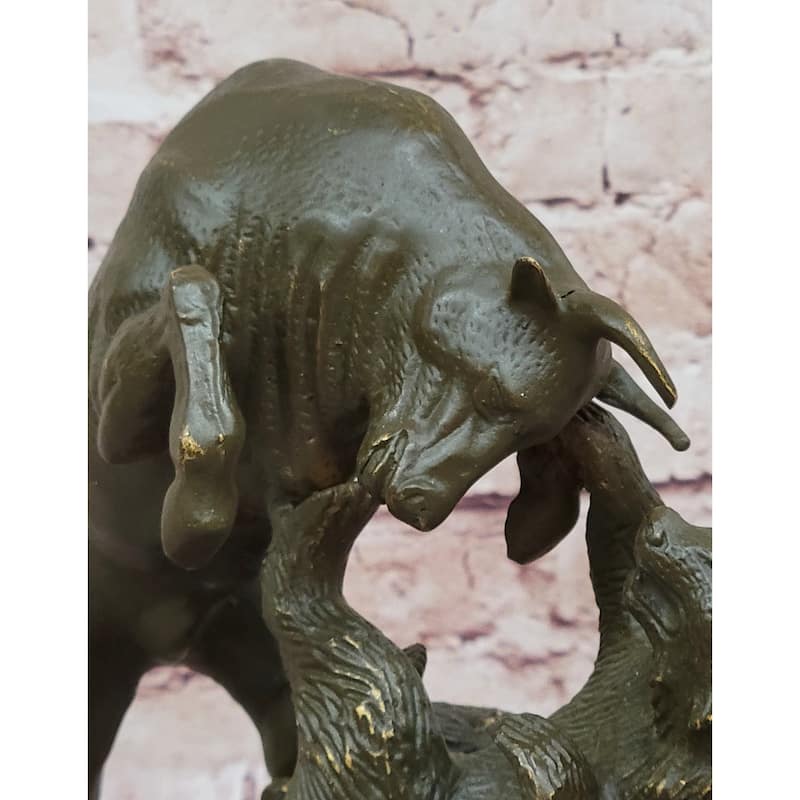 Imitative Bull And Bear Bronze Sculpture - Financial Market Symbol Animal Art