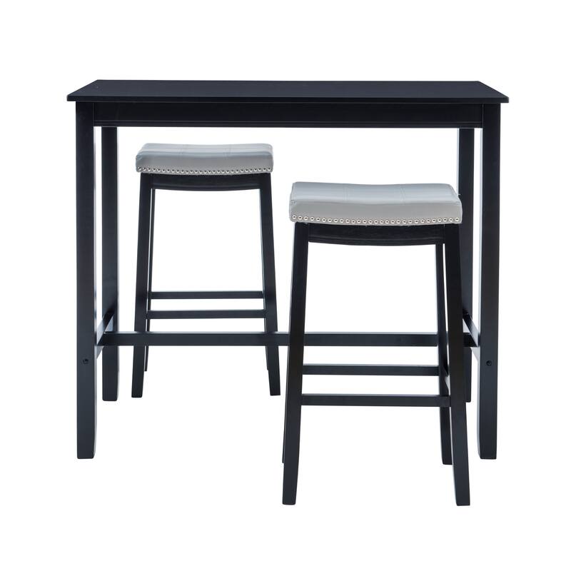 3-Piece Bar Table and Stool Set- 47.25" - Black and Gray
