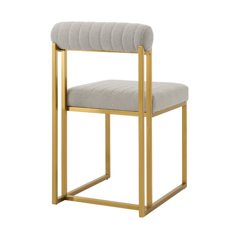 Tasie Dining Chair Set of 2, Gold Brushed Steel, Taupe Polyester