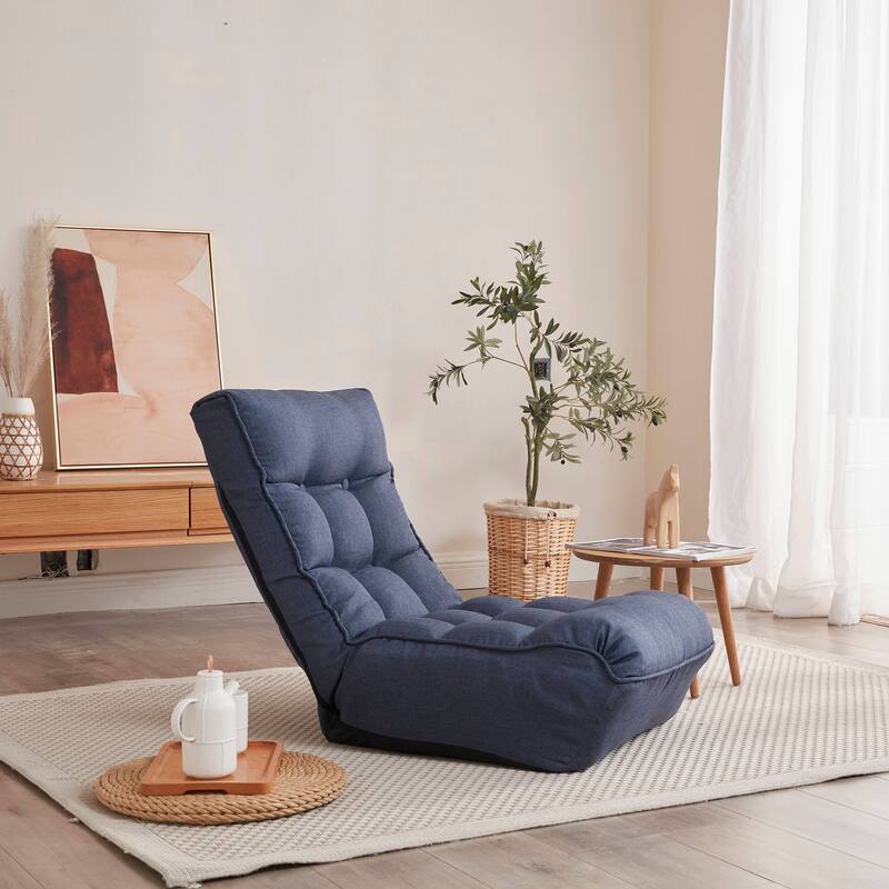 Navy Modern 23.6" High Back Upholstered Adjustable Foldable Buttons Tufted Lounge Chair with Comfortable Backrest